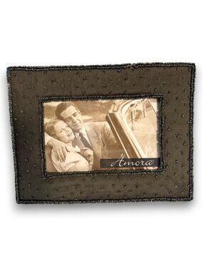 Amora Vintage Style Beaded Fabric Photo Frame 4x6 Tabletop Picture Frame Made in
